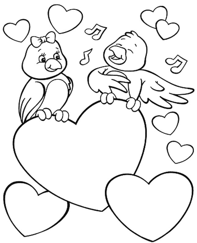 Название: Раскраска птички и сердечки для 4 лет. Категория: День святого валентина. Теги: сердце.