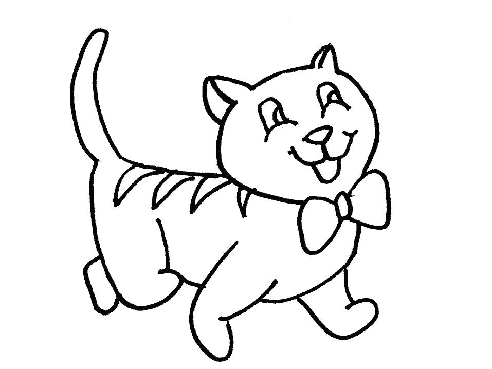 Раскраска Раскраска Радостная кошка с бантиком. кошка