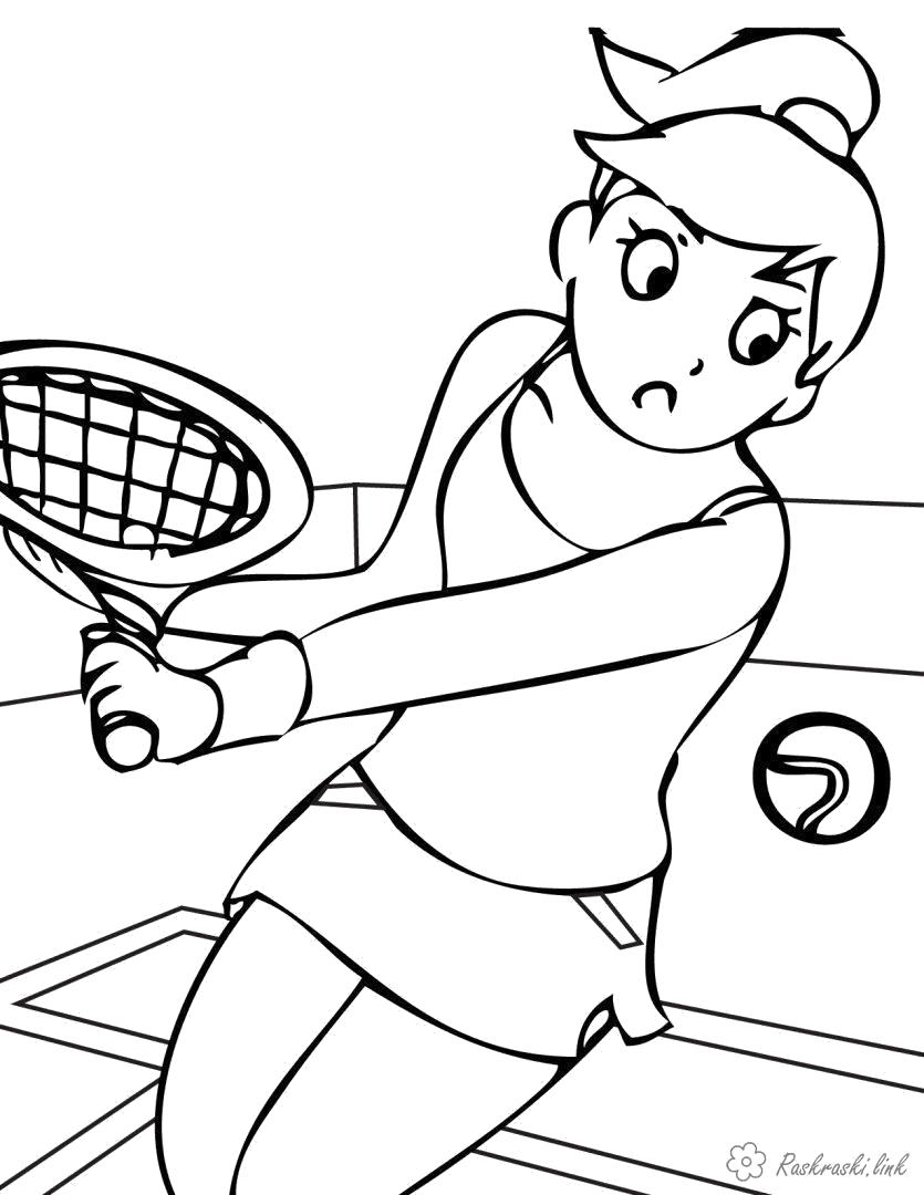Раскраска Раскраски игра девушка, спорт, теннис. Теннис