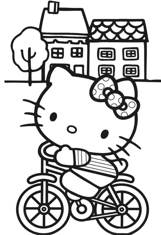 Раскраска Китти на велосипеде. Скачать .  Распечатать 
