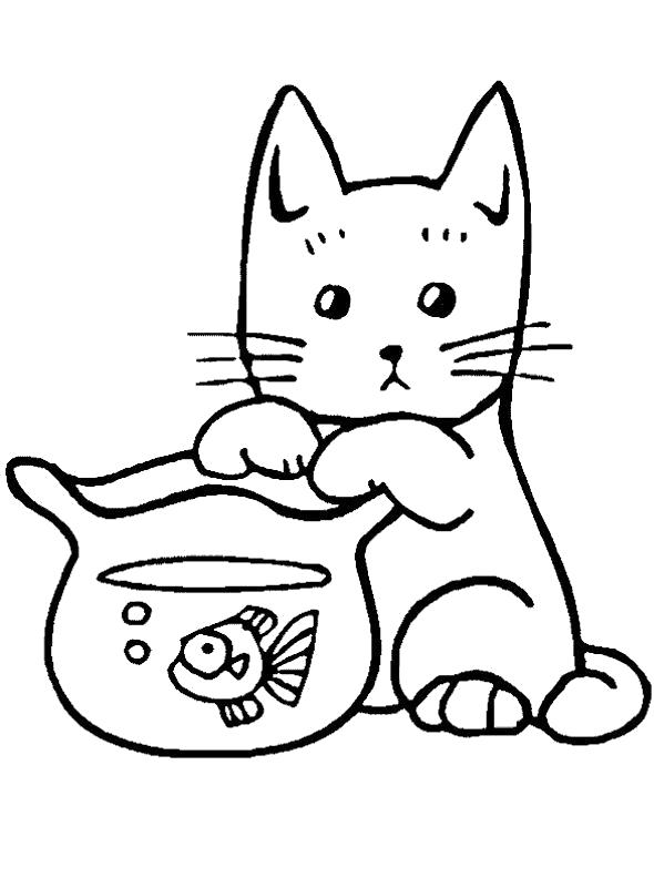 Название: Раскраска Раскраски котов и котят. Категория: Домашние животные. Теги: Котенок, Аквариумные рыбы.