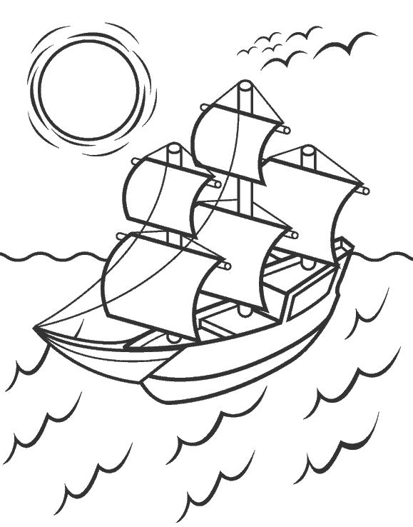 Раскраска раскраска корабль с парусами. для мальчиков