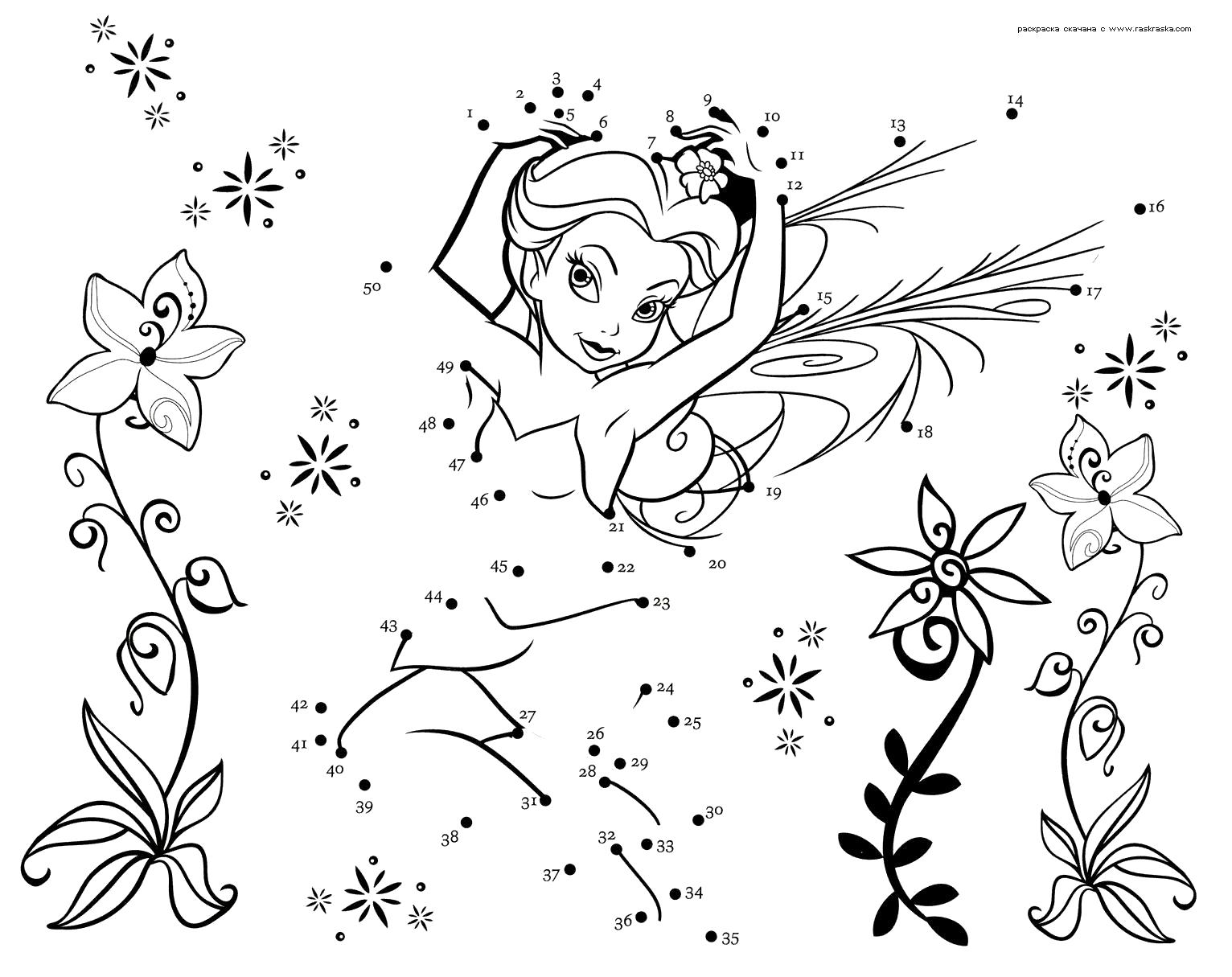 Раскраска Раскраска Соедини точки. Раскраска Раскраска-игра для девочек из мультфильма  Феи. мифические существа