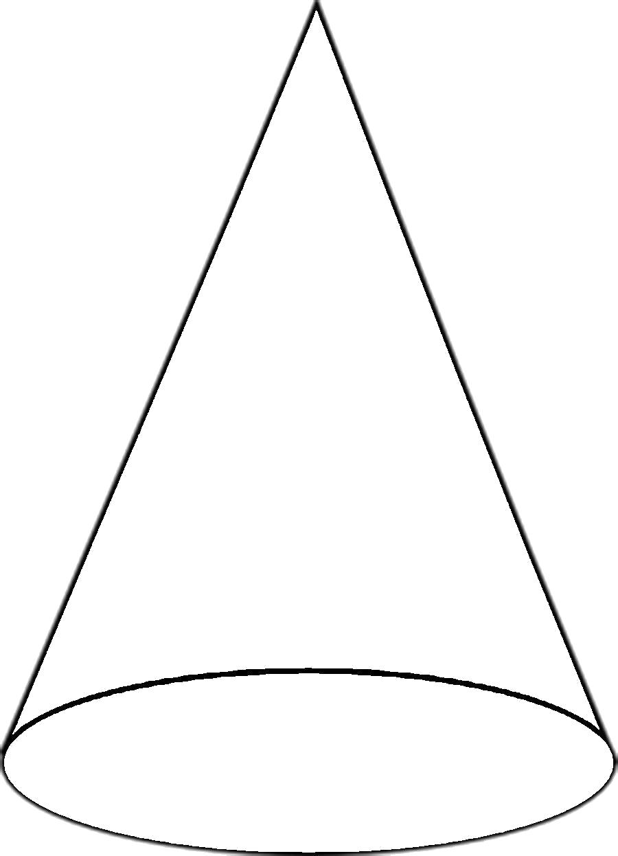 Раскраска  геометрические фигуры из бумаги конус шаблон для вырезания из бумаги, контур для вырезания. Скачать круг, овал, треугольник.  Распечатать геометрические фигуры
