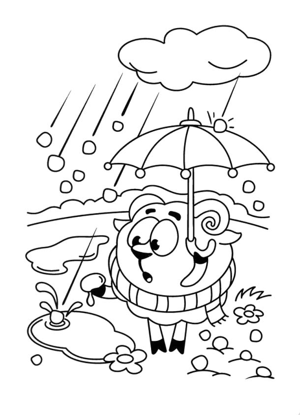 Название: Раскраска раскраски смешарики Бараш с зонтиком. Категория: Смешарики. Теги: Бараш.