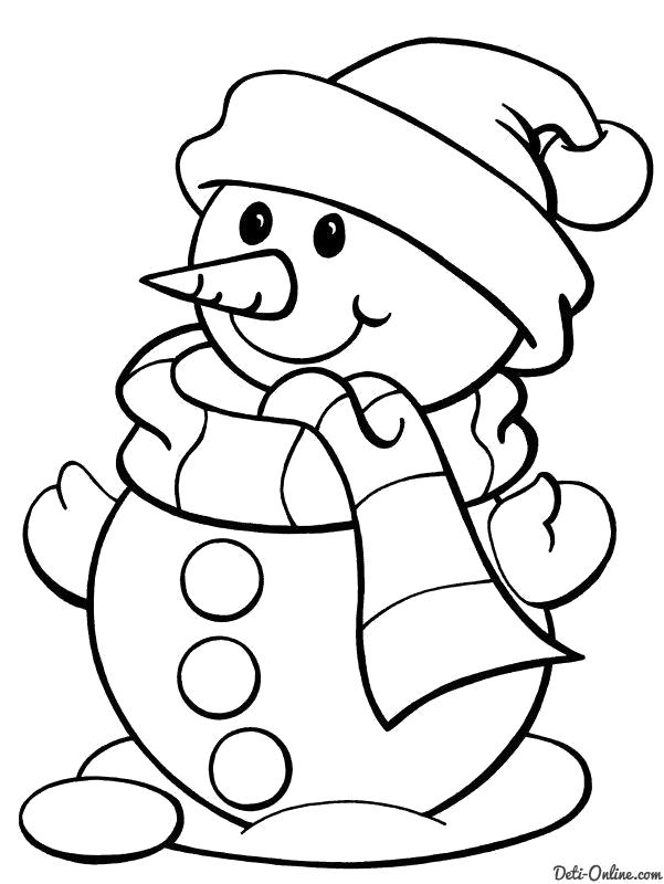 Раскраска  Снеговик в новогодней ...  Снеговик. Скачать снеговик.  Распечатать снеговик