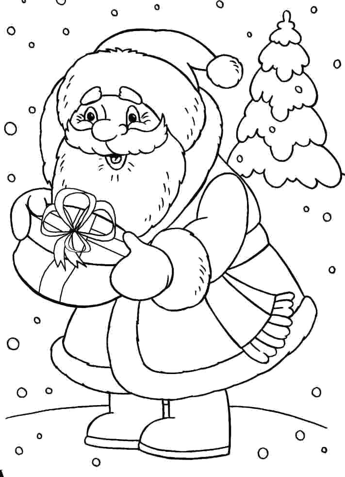 Раскраска Дед мороз с подарком. Скачать Дед мороз.  Распечатать Новый год