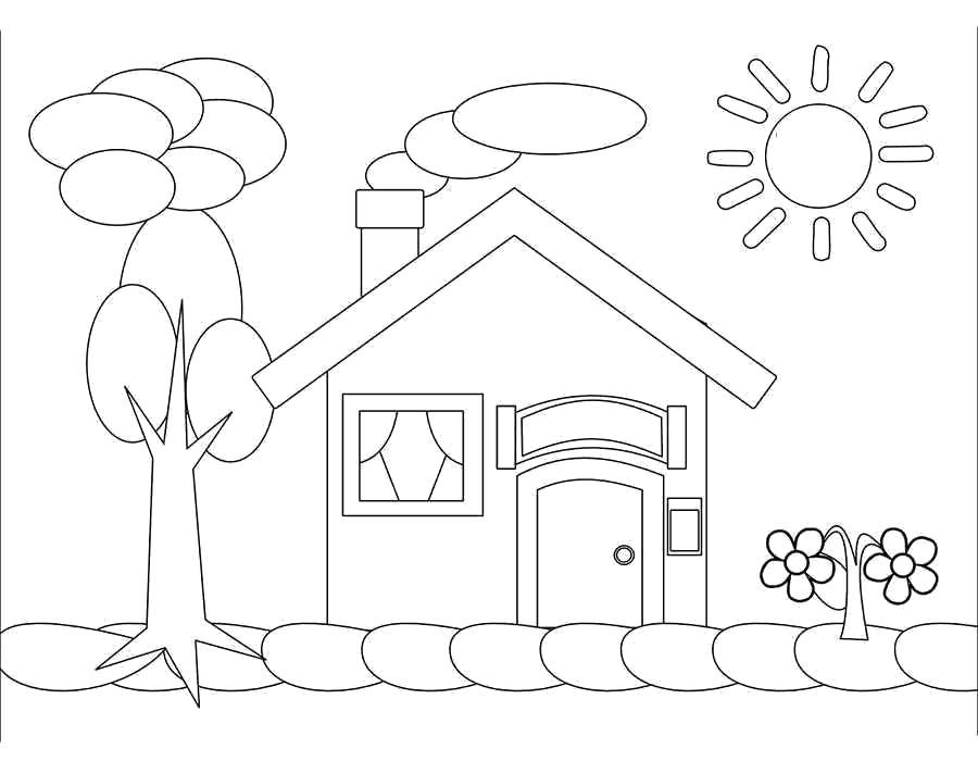 Название: Раскраска Раскраска домик, сад, дерево, дом в саду. Категория: Дом. Теги: Дом.