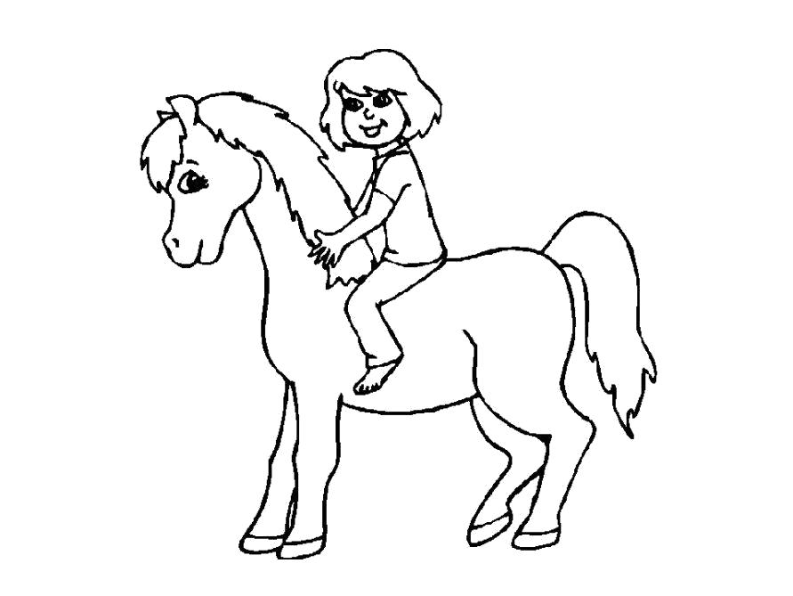 Раскраска  девочка на лошади. Скачать Девочка.  Распечатать Девочка