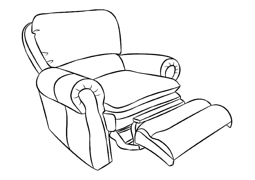 Название: Раскраска Мебель. Раскраски. кресло с подложкой по ноги. Категория: мебель. Теги: мебель.