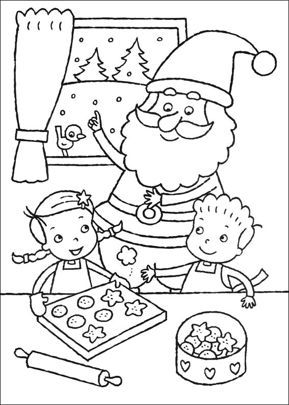Раскраска Распечатать раскраску Новый Год. Дед мороз с детками. Скачать Дед мороз.  Распечатать Новый год