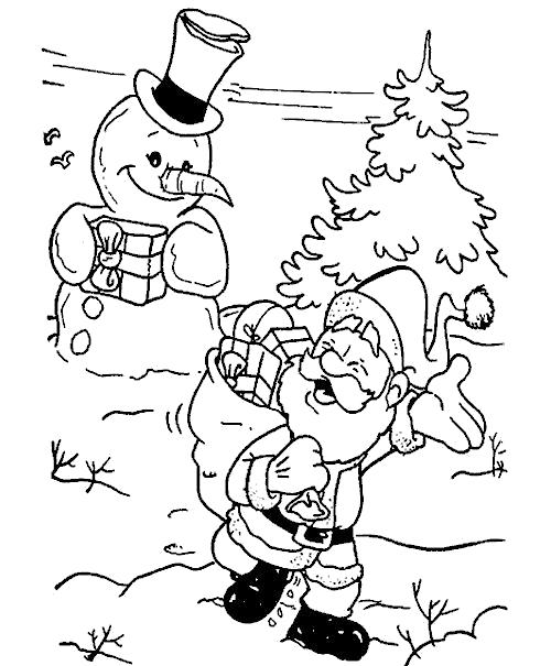 Раскраска Санта и снеговик. Скачать .  Распечатать 