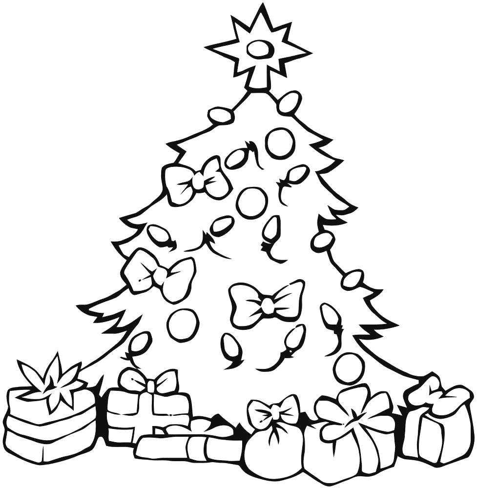 Раскраска елка с подарками. Рождество