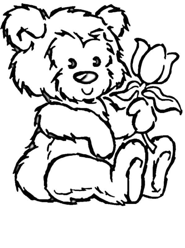 Раскраска Раскраска Плющевый медвежонок с тюльпаном. медведь