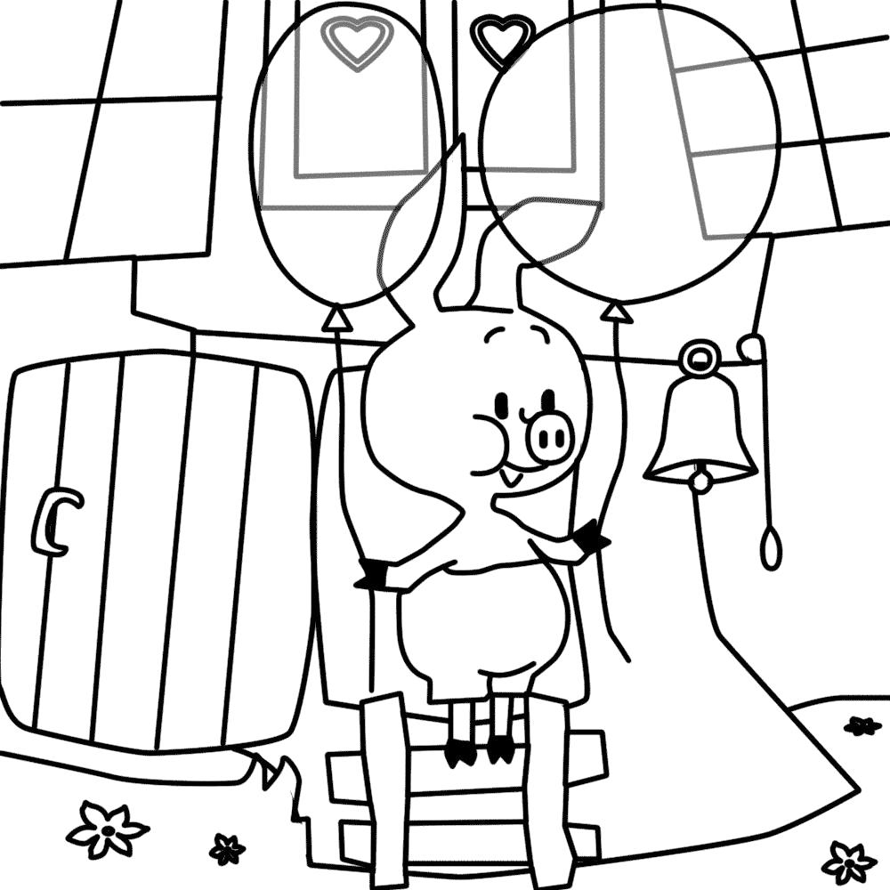 Раскраска Мультфильм Винни Пух и пятачок, пятачек вынес два шарика. Скачать .  Распечатать 