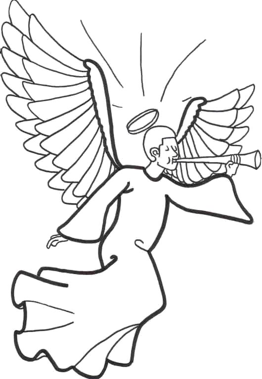 Раскраска ангел с трубой. мифические существа
