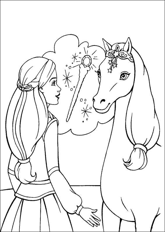 Раскраска Раскраска Барби и лошадь. барби