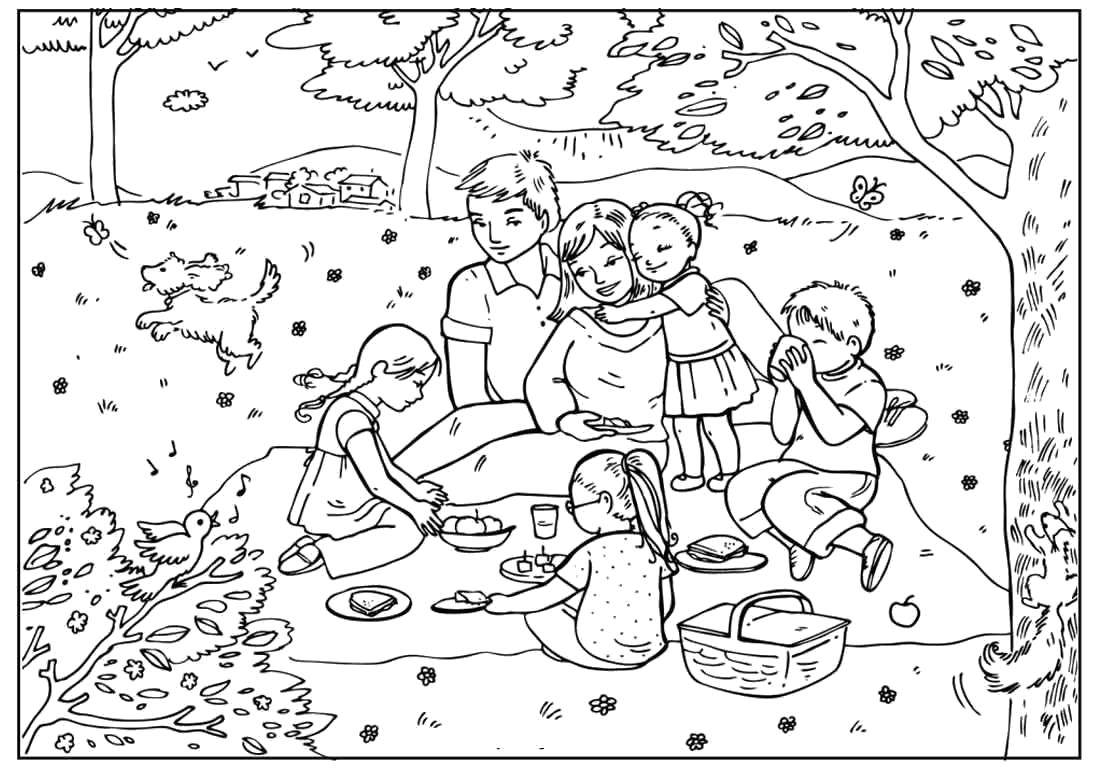 Раскраска Раскраски летний пикник в лесу. Времена года