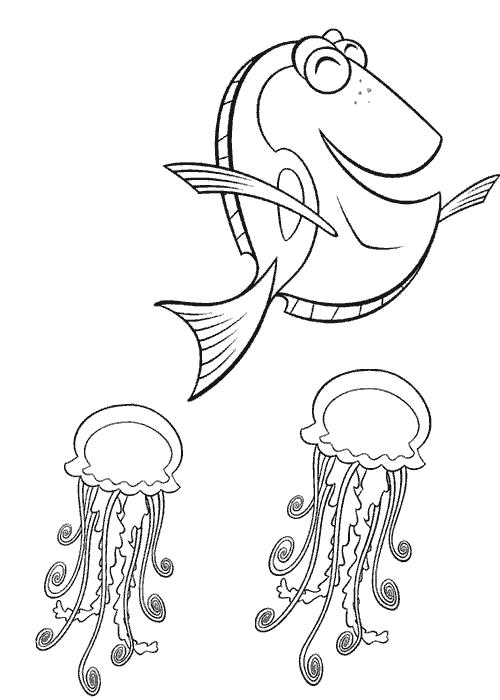 Раскраска медузы и Дорри. Скачать в поисках Немо.  Распечатать в поисках Немо