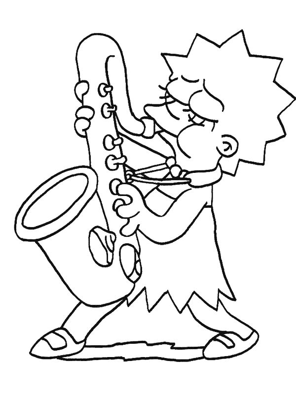 Раскраска Лиза играет на саксофоне. Скачать Симпсоны.  Распечатать Симпсоны