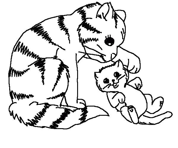 Раскраска  кошечка с котенком. Домашние животные