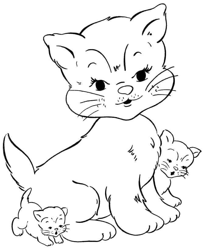 Название: Раскраска мама и котята. Категория: Домашние животные. Теги: кошка, Котенок.