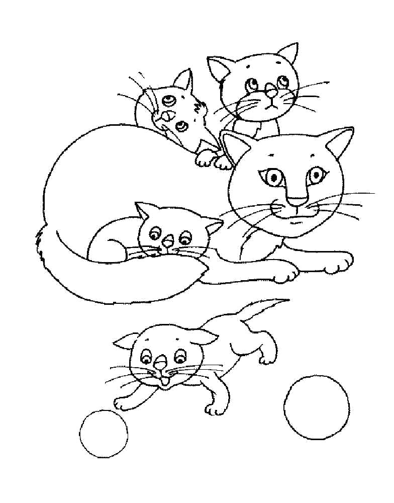 Название: Раскраска Котята у мамы. Категория: Домашние животные. Теги: кошка, Котенок.