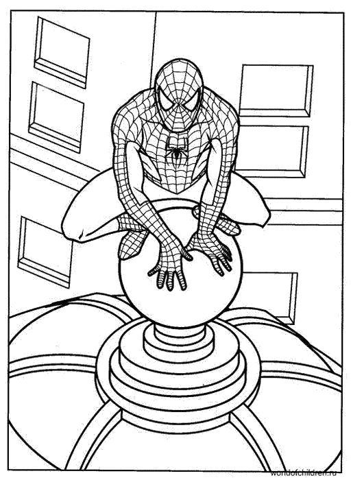 Раскраска  Человек паук на куполе. 