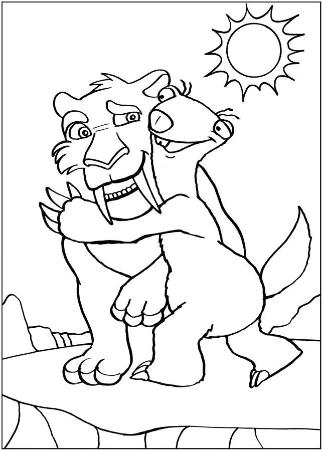 Раскраска Раскраска "Ледниковый период", ленивец благодарит сида, ленивец обнимает сида. 