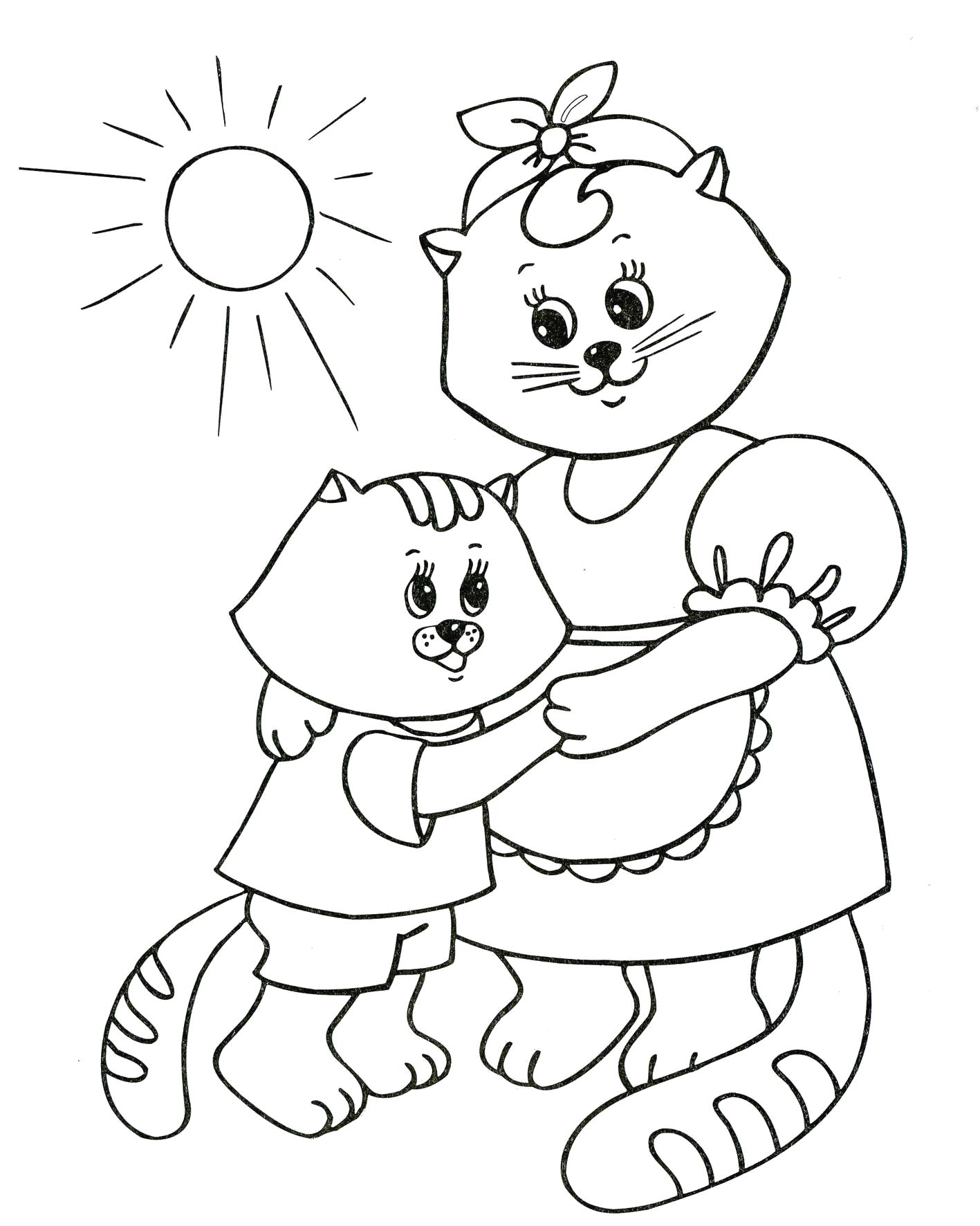 Раскраска Котенок с мамой. Домашние животные