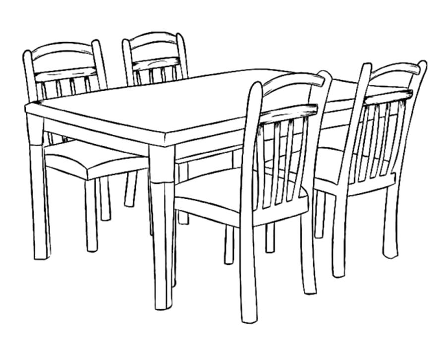 Раскраска Раскраска мебель, стол со стулами. мебель