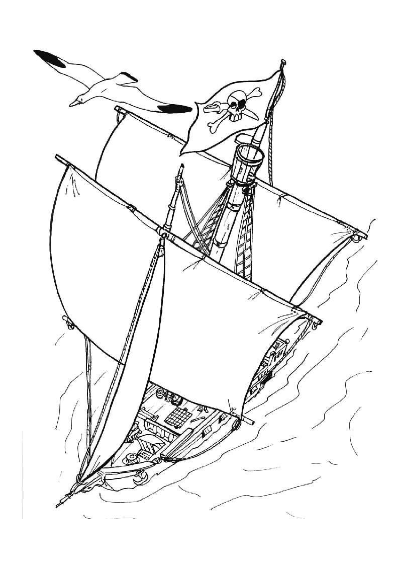 Раскраска Парусный корабль. Пират