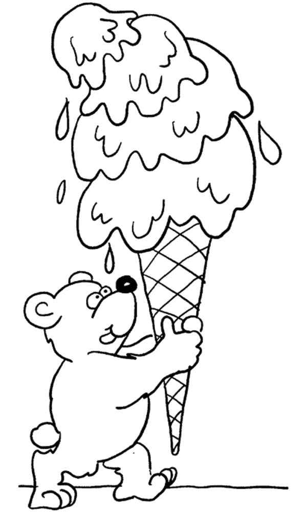 Раскраска Мишка и мороженое. Скачать Мишка.  Распечатать Мишка
