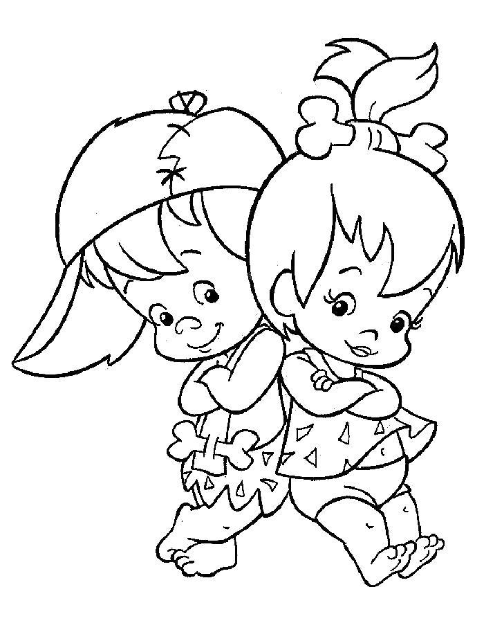 Раскраска Раскраска Флинстоуны, Бам Бам баббл и крошка. Флинстоуны