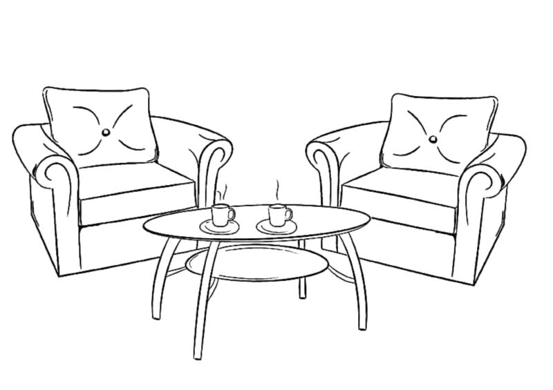Название: Раскраска Раскраски "мебель" кресла со столом. Категория: мебель. Теги: мебель.