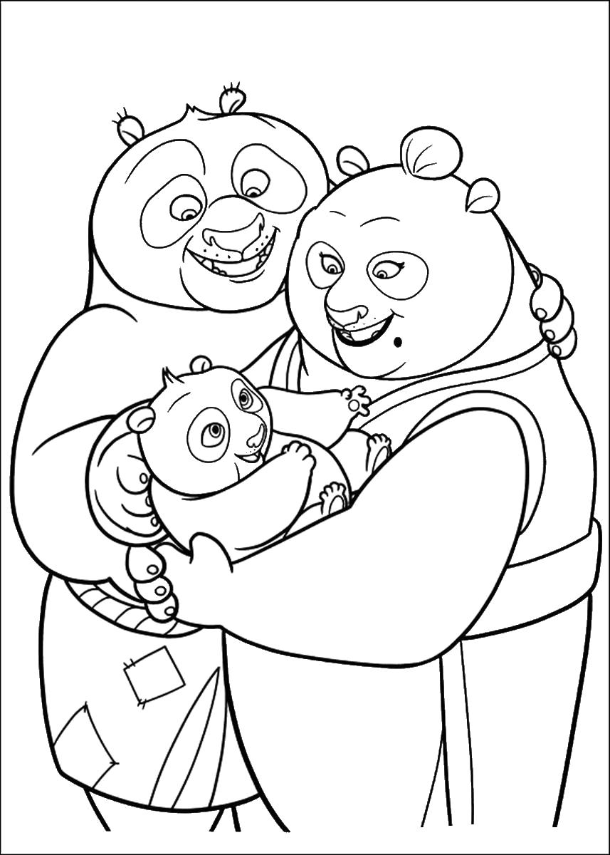 Название: Раскраска Семейство панд. Кунг-фу панда. Категория: Панда. Теги: Панда.