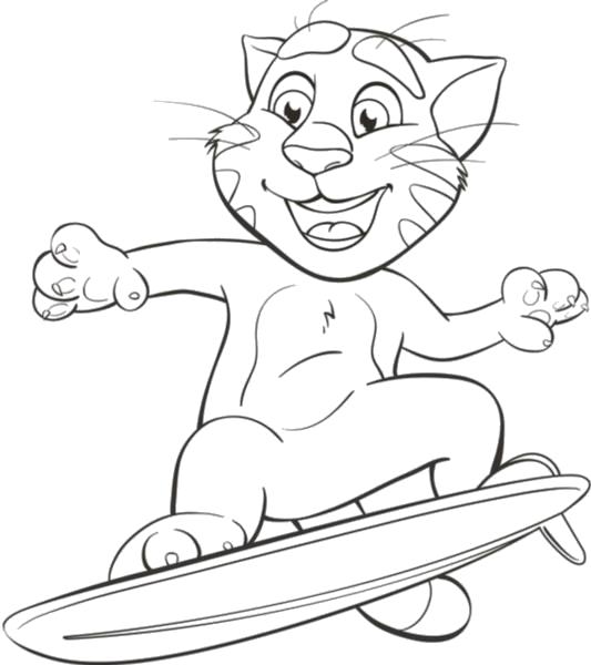 Раскраска Том на скейте. Скачать кот.  Распечатать Домашние животные
