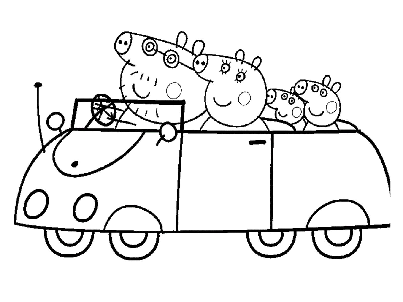 Название: Раскраска Раскраска Свинка Пеппа в машине. Категория: Свинка Пеппа. Теги: Свинка Пеппа.
