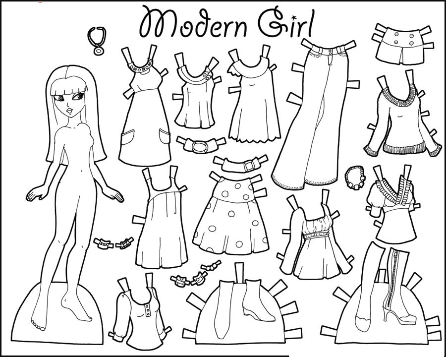 Раскраска  кукла одежда для девочки одежда для куклы бумажная кукла. Скачать одень куклу.  Распечатать одень куклу