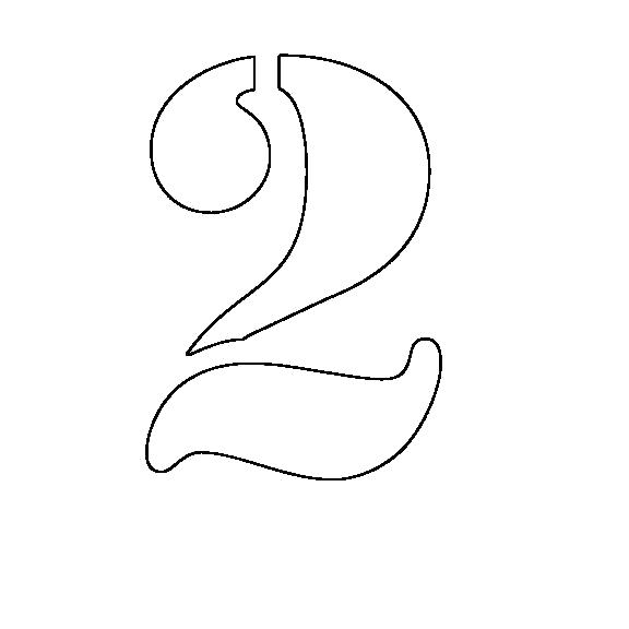 Раскраска Раскраски цифры цифра 2 контур, трафарет для вырезания из бумаги. Трафарет