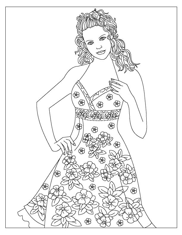 Раскраска Раскраски платье красивая девушка в платье. прически