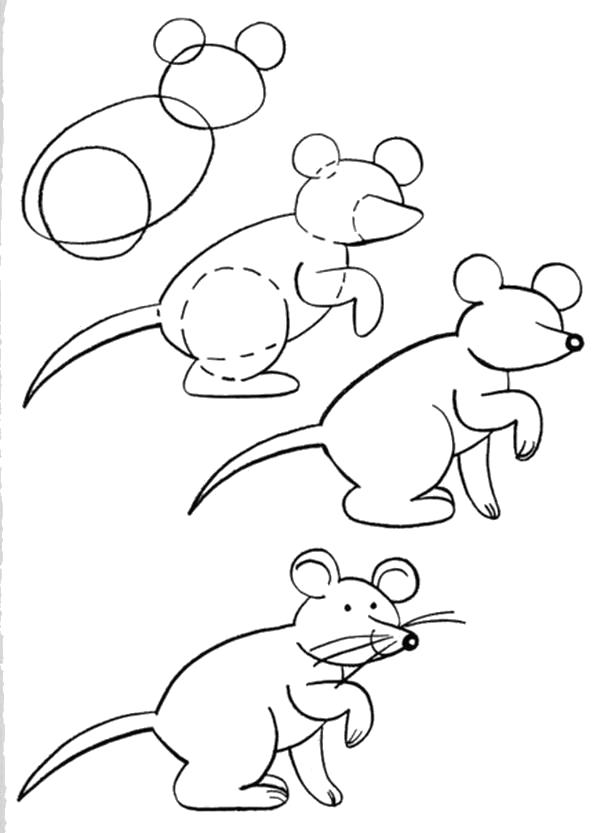 Раскраска мышь, учимся рисовать мышку. мышь