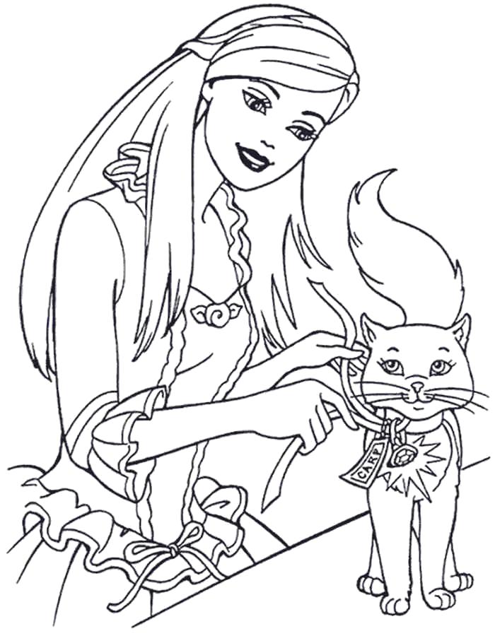 Название: Раскраска Раскраски Барби и котенок. Категория: барби. Теги: барби.
