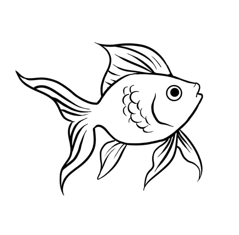 Раскраска  "золотая рыбка из сказки с короной" скачать и распечатать бесплатно. Скачать рыба.  Распечатать Рыбы
