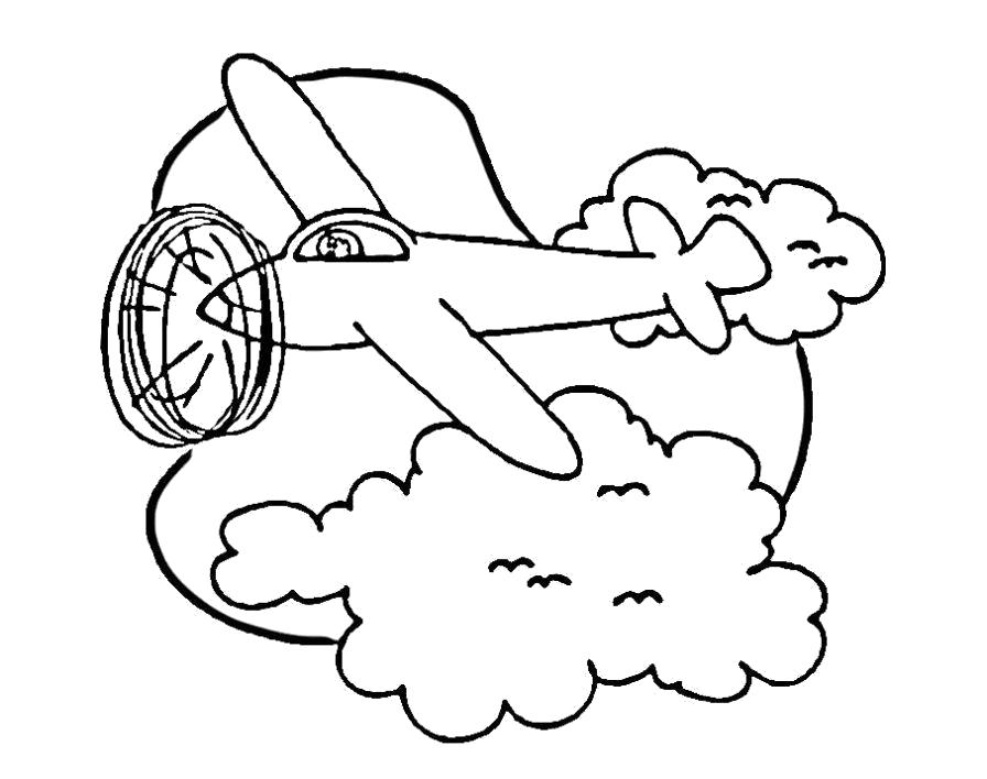 Раскраска Раскраска самолет в облаках. самолет
