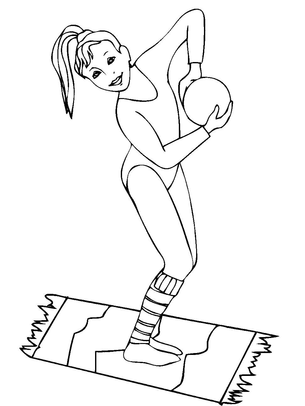 Раскраска Упражнения с мячом. гимнаст