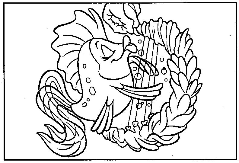 Раскраска Золотая рыбка и арфа. Скачать .  Распечатать 