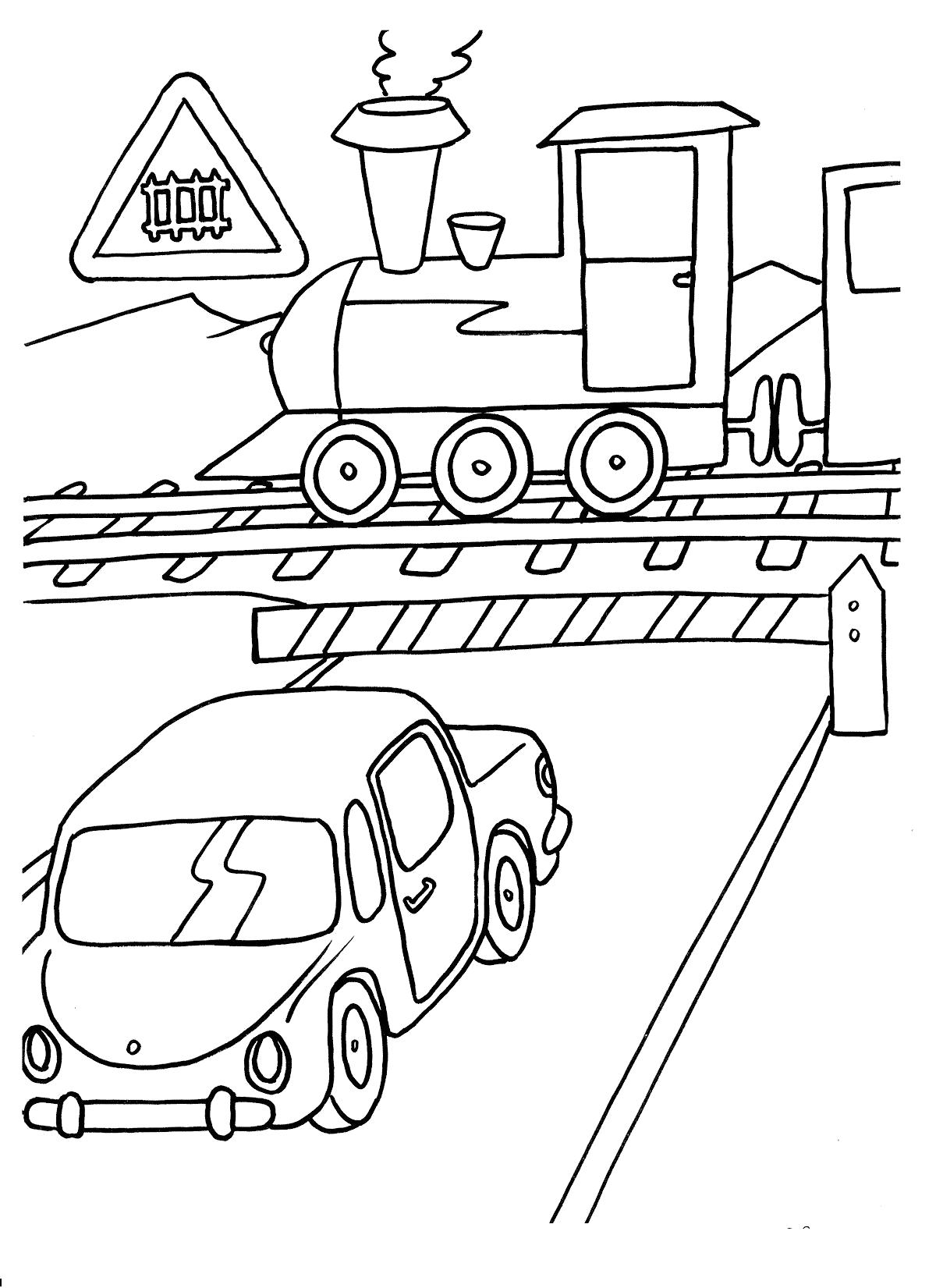Раскраски Раскраска Машина для мальчика для мальчиков, Раскраска Остановка  на переезде для мальчиков.
