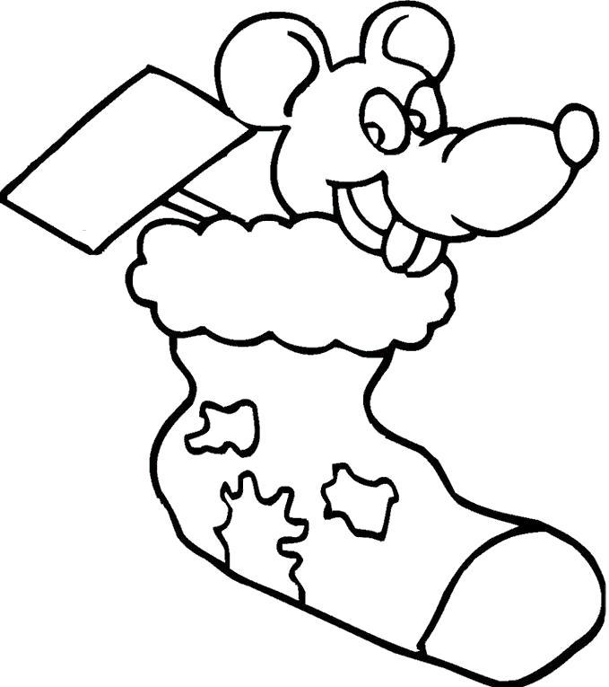 Раскраска Мышонок в носке. 