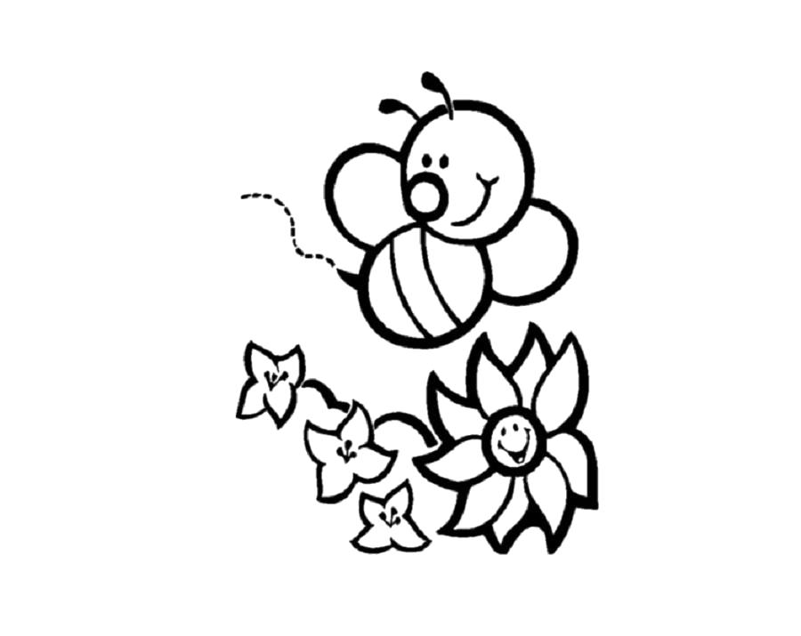Раскраска Пчела опыляет цветы. Скачать Пчела.  Распечатать Пчела